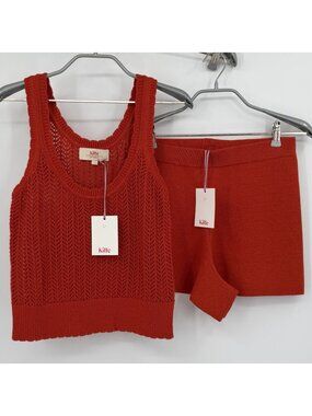Kilte Collection Matching Set Hailey Crochet Tank & Alex Shorts Cherry Red 1/S
